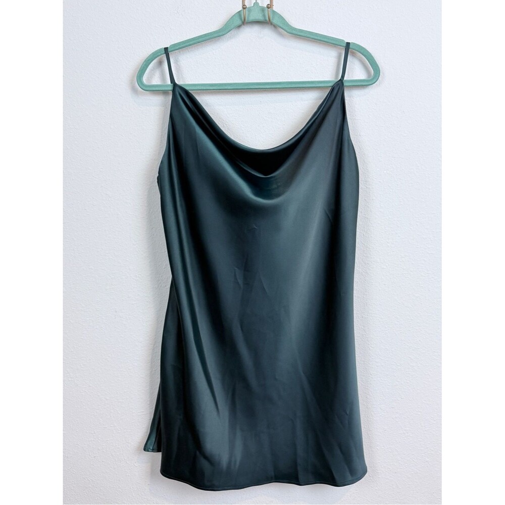 Buddy Love Celine Satin Dark Tesl Cowl Neck Mini Slip Dress L